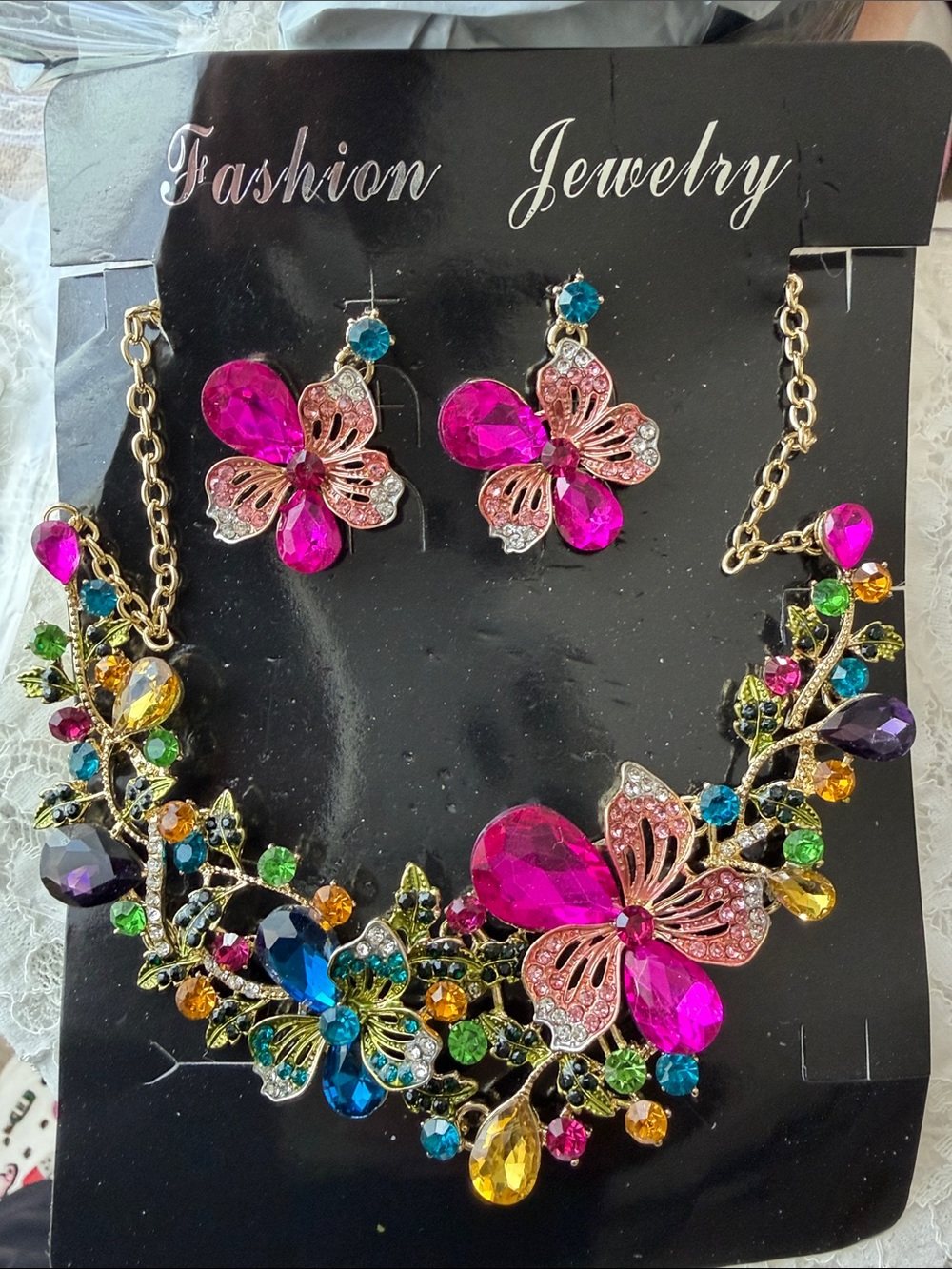 Multicolor Butterfly Crystal Statement Necklace - Women Jewelry